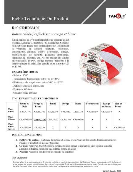 CINTA REFLECTANTE ROJA/BLANCA 33MX100MM TARGET