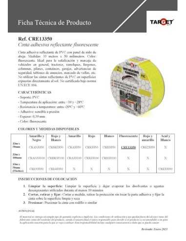 CINTA REFLECTANTE FLUORESCENTE 33 X 50MM TARGET
