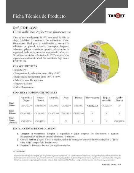 CINTA REFLECTANTE FLUORESCENTE 33 X 50MM TARGET