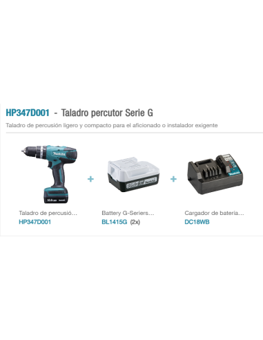 TALADRO COMBINADO 14.4 1.5AH LITIO 30NM + JUEGO DE BROCAS 5 PCS MAKITA