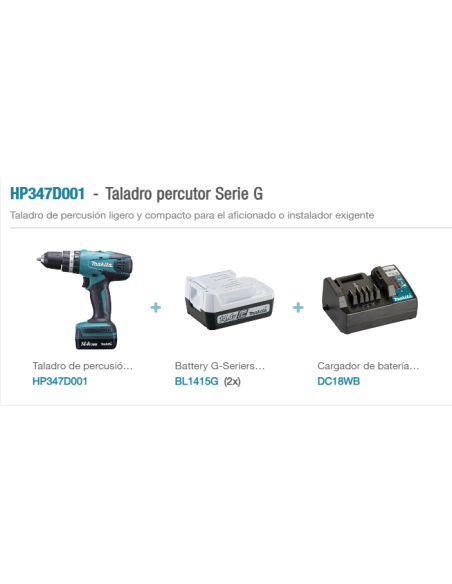 TALADRO COMBINADO 14.4 1.5AH LITIO 30NM + JUEGO DE BROCAS 5 PCS MAKITA