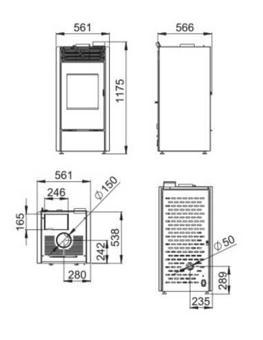 Estufa Mixta Leña y Pellet BRONPI 11 KW Negra