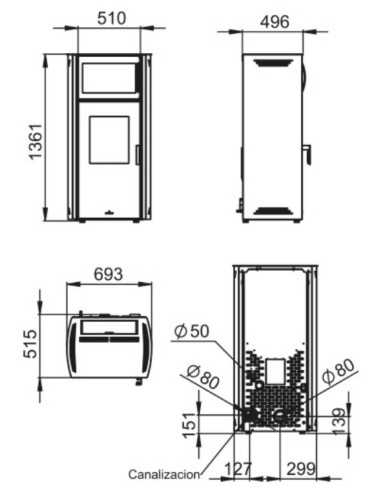 Estufa De Pellet BRONPI Noa 12 Kw Con Horno | Hogar Cahersa