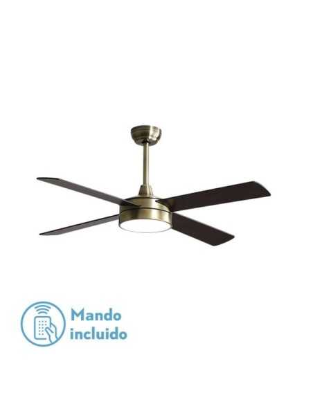Ventilador DC NEVERY 26W CUERO 4 ASPAS ROBLE/NOGAL