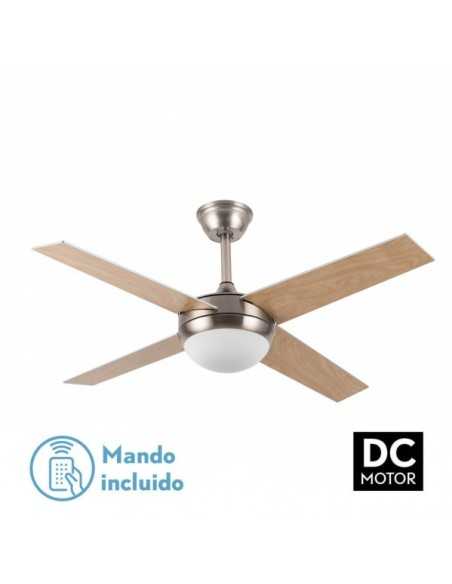 Ventilador DC CIRO 2XE27 NIQUEL 4 ASP.REV. PLATA/Haya