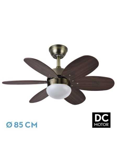Ventilador DC ALVES 2XE27 CUERO 6 ASPAS REV.