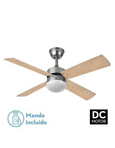 Ventilador DC SOFIA 2XE27 NIQUEL 4 ASPAS REV.Haya/PLATA