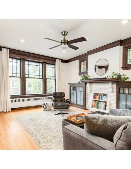 Ventilador DC SOFIA 2XE27 CUERO 4 ASPAS REV.CEREZO/NOGAL