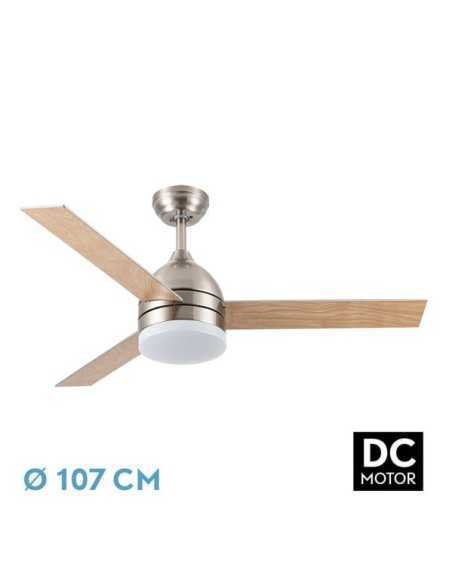 Ventilador DC LEGIO 26W NIQUEL 3ASPAS PLATA/Haya
