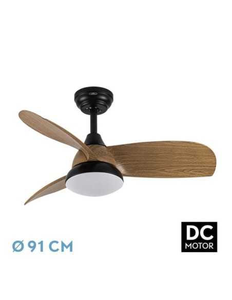 Ventilador DC ATOMO 24W Negro 3ASPAS Madera OSCURA